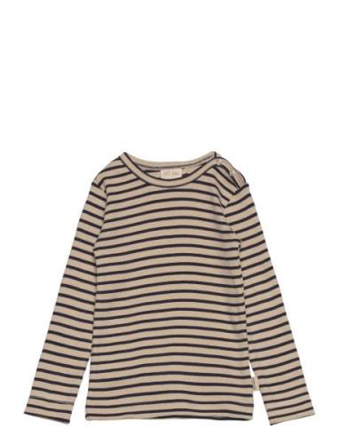 T-Shirt L/S Modal Striped Tops T-shirts Long-sleeved T-shirts Beige Pe...