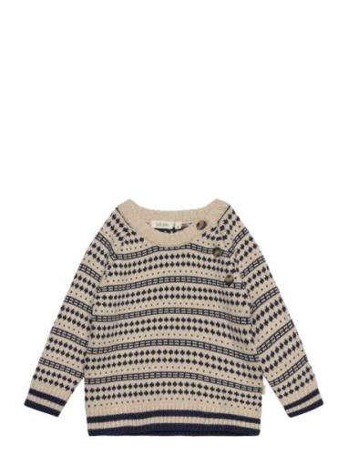 O-Neck Light Nordic Knit Sweater Tops Knitwear Pullovers Beige Petit P...