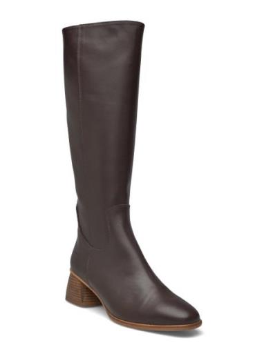 Boots - Block Heel With Zipper Korkeavartiset Saapikkaat Brown ANGULUS