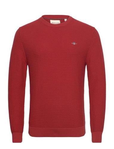 Cotton Textured C-Neck Tops Knitwear Round Necks Red GANT