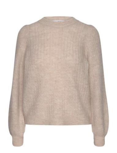 Slflulu Ls Structure Knit O-Neck Tops Knitwear Jumpers Beige Selected ...