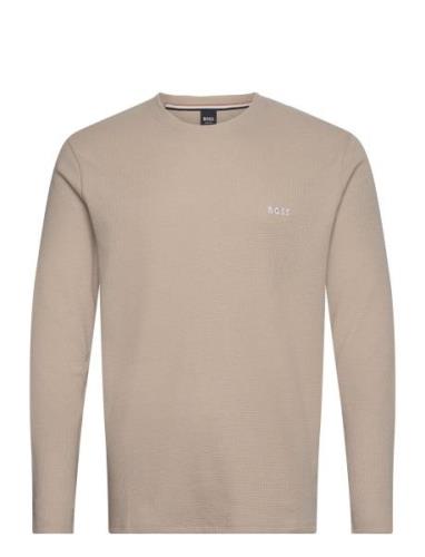 Waffle Ls-Shirt Tops T-shirts Long-sleeved Beige BOSS