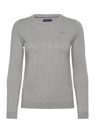 Cotton C-Neck Tops Knitwear Jumpers Grey GANT