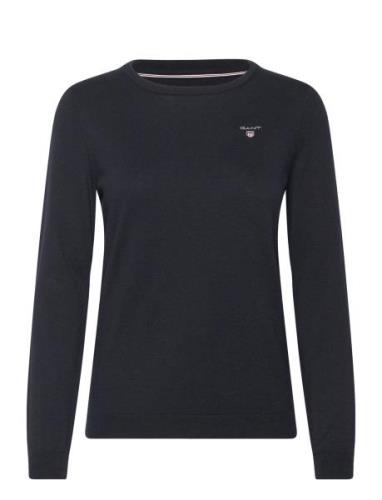 Cotton C-Neck Tops Knitwear Jumpers Navy GANT