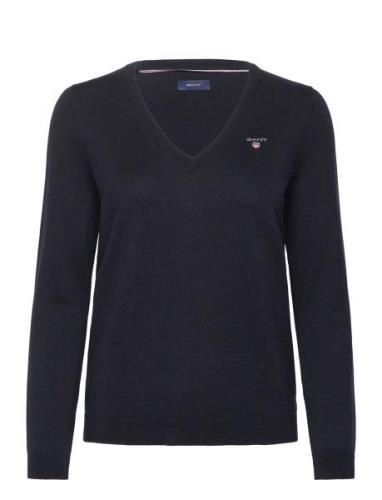 Cotton V-Neck Tops Knitwear Jumpers Navy GANT