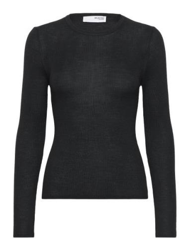 Slfnaja Ls Knit O-Neck Tops Knitwear Jumpers Black Selected Femme