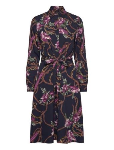 Print Crepe Shirtdress Lyhyt Mekko Black Lauren Ralph Lauren