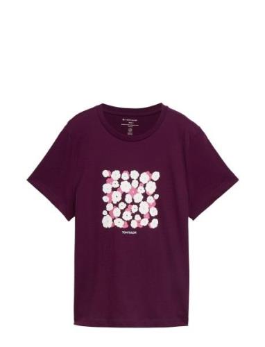 T-Shirt Crew Neck Artwork Tops T-shirts & Tops Short-sleeved Burgundy ...