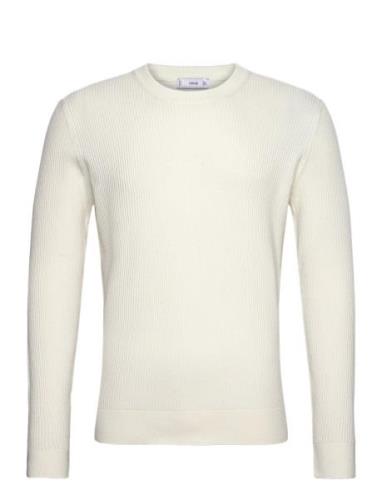 Ribbed Cotton Knitted Sweater Tops Knitwear Round Necks White Mango