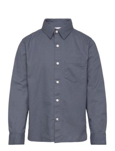 Chest-Pocket Cotton Shirt Tops Shirts Long-sleeved Shirts Blue Mango