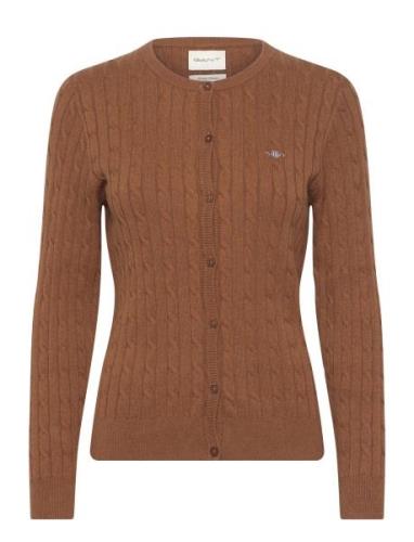 Stretch Cotton Cable Cardigan Tops Knitwear Cardigans Brown GANT