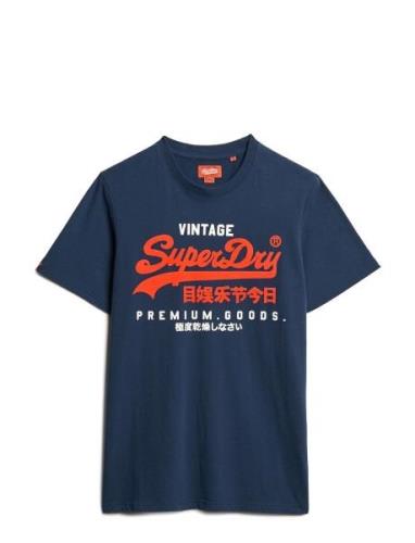 Duo Vintage Logo T Shirt Tops T-shirts Short-sleeved Navy Superdry