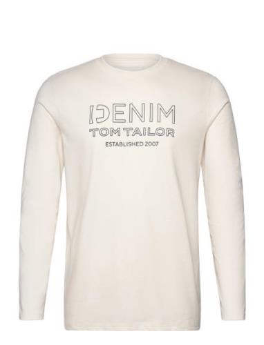 Printed Longsleeve Tops T-shirts Long-sleeved Cream Tom Tailor