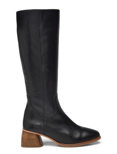 Boots - Block Heel With Zipper Korkeavartiset Saapikkaat Black ANGULUS