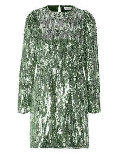 Slfari-Colyn Ls Short Sequins Dress B Lyhyt Mekko Green Selected Femme