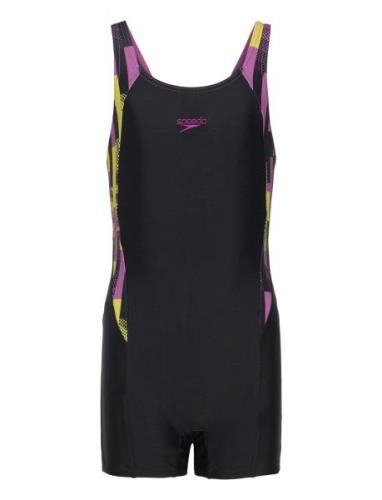 Girls Printed Panel Legsuit Uimapuku Uima-asut Black Speedo