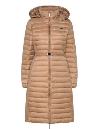 Lw Padded Smocking Midi Coat Topattu Pitkä Takki Beige Calvin Klein