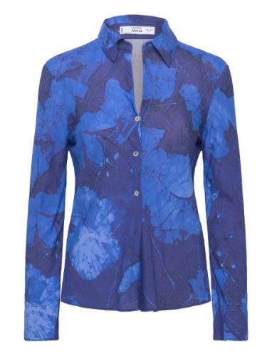 Floral Print Shirt Tops Shirts Long-sleeved Blue Mango