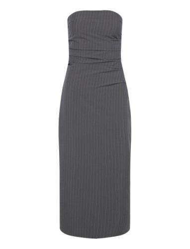 Strapless Pinstripe Dress Polvipituinen Mekko Grey Mango