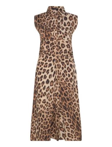 Leopard-Print Shirt Dress Polvipituinen Mekko Brown Mango