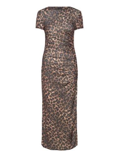 Leopard Dress With Ruffled Details Maksimekko Juhlamekko Brown Mango