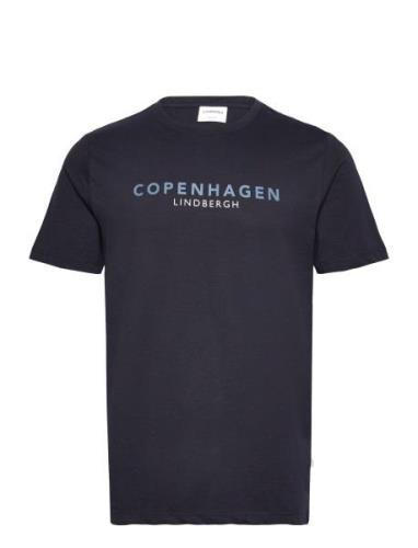 Copenhagen Print Tee S/S Tops T-shirts Short-sleeved Navy Lindbergh