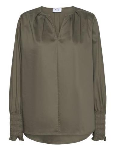 Lr-Isla Solid Tops Blouses Long-sleeved Khaki Green Levete Room