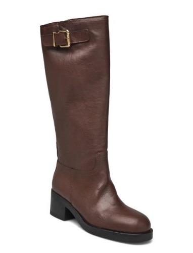 New Heel Long Biker Buckle Korkeavartiset Saapikkaat Brown Apair