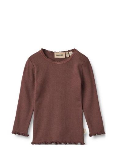 Rib T-Shirt L/S Reese Tops T-shirts Long-sleeved T-shirts Brown Wheat