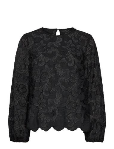 Msmisala Long Sleeve Lace Blouse Tops Blouses Long-sleeved Black Minus