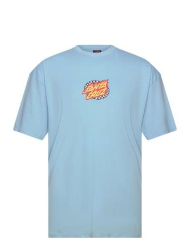 Oval Check Flame Front Tops T-shirts Short-sleeved Blue Santa Cruz