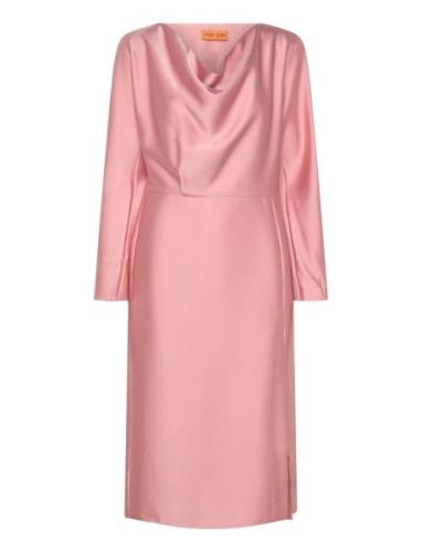 Long Sleeve Midi Dress, 2261 Satin Polvipituinen Mekko Pink STINE GOYA