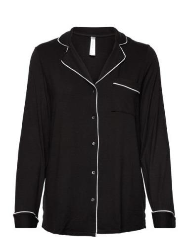 Pyjama Shirt Viscose Piping Toppi Black Lindex