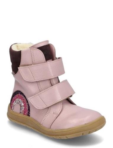 Boots - Flat - With Velcro Talvikengät Tarroilla Pink ANGULUS