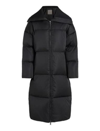 Mw Padded Satin Coat Topattu Pitkä Takki Black Calvin Klein