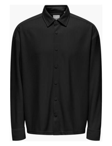 Onskari Plizze Ls Rlx Overshirt Tops Overshirts Black ONLY & SONS