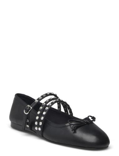 Studded Ballet Flats With Straps Ballerinat Black Mango