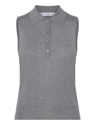 Fine-Knit Polo Neck Gilet Vests Knitted Vests Grey Mango