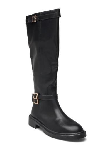 Biapaloma Knee High Boot Smooth Leather Korkeavartiset Saapikkaat Blac...