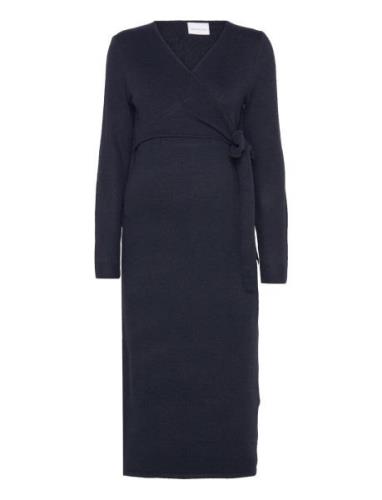 Mlfie Tess L/S Knit Midi Dress 2F Polvipituinen Mekko Navy Mamalicious