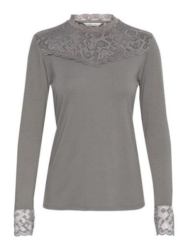 Crtrulla Jersey Blouse Tops T-shirts & Tops Long-sleeved Grey Cream