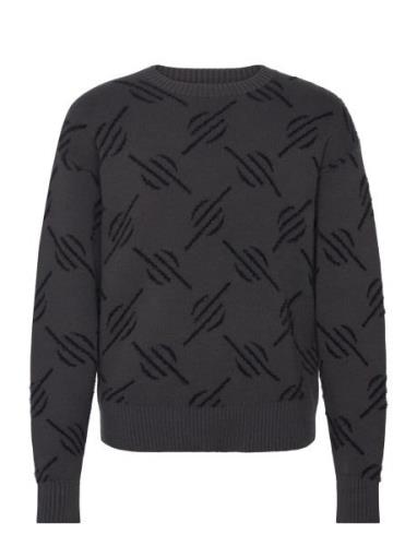 Tevin Monogram Knit Sweater Tops Knitwear Round Necks Black Daily Pape...