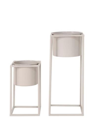 Mette - Flowerpots, Steel, Beige Grey, Set Of 2 Home Decoration Flower...