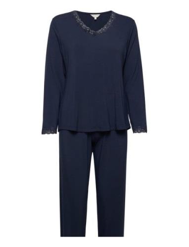 Bamboo Long Sleeve Pyjamas With Lac Pyjama Navy Lady Avenue