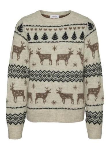 Vmdeers Ls O-Neck Pullover. Xmas Girl Tops Knitwear Pullovers Beige Ve...