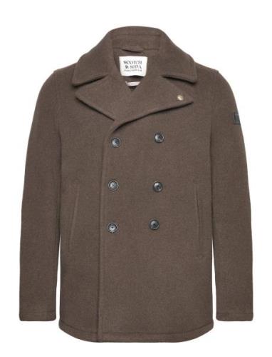 Wool Blend Peacoat Villakangastakki Pitkä Takki Brown Scotch & Soda