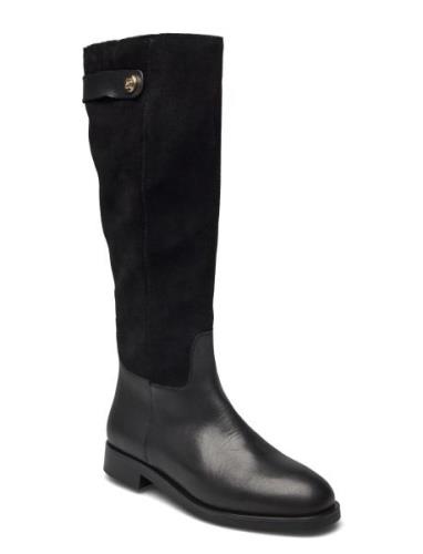 Th Stud Leather Mix Long Boot Korkeavartiset Saapikkaat Black Tommy Hi...