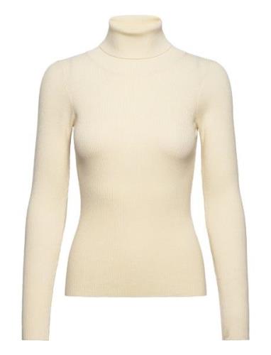 Rib Rollneck Blouse Tops Knitwear Turtleneck Beige A-View