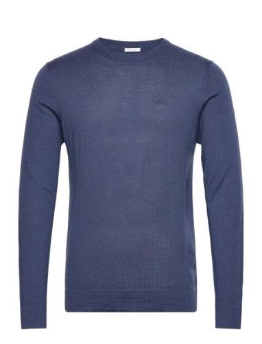 Merino Knit O-Neck Tops Knitwear Round Necks Blue Lindbergh