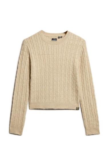 Fitted Cable Crew Neck Jumper Tops Knitwear Jumpers Beige Superdry